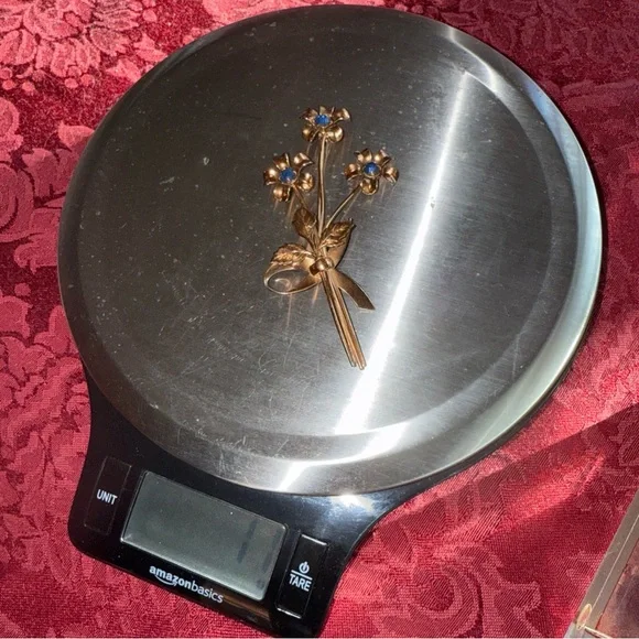 Sterling Coro Rose Gold Floral Brooch Blue Accents vintage - Picture 4 of 7